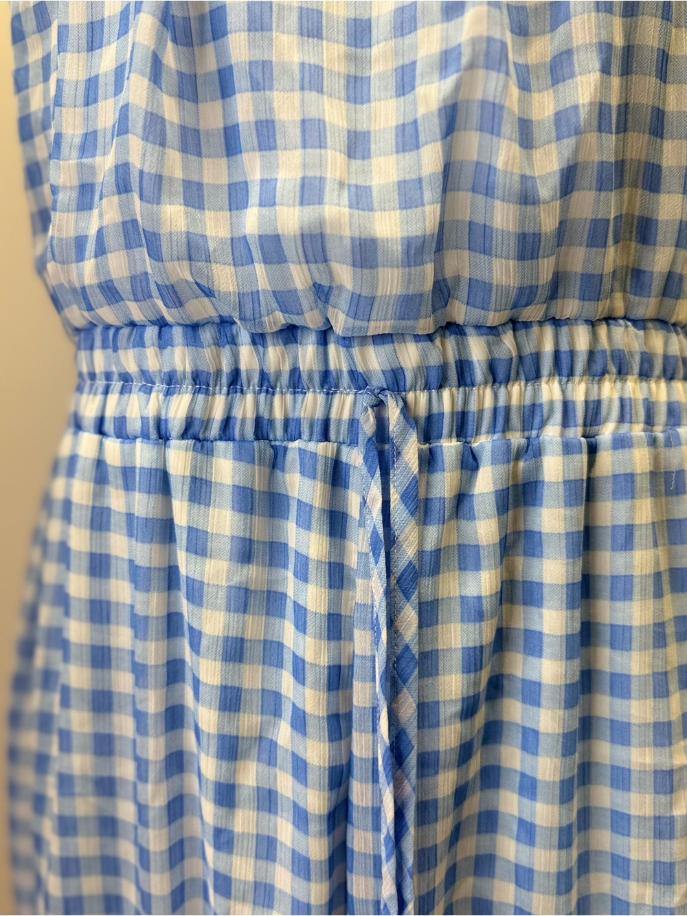 Altar’d State Blue White Gingham Halter Romper XL Ruffle Hem Lined Summer - Picture 3 of 15